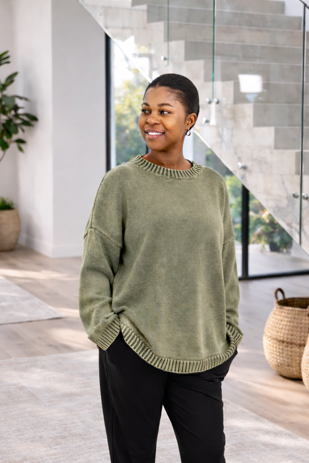 Tivoli - Distressed Cotton Crew Neck, Green