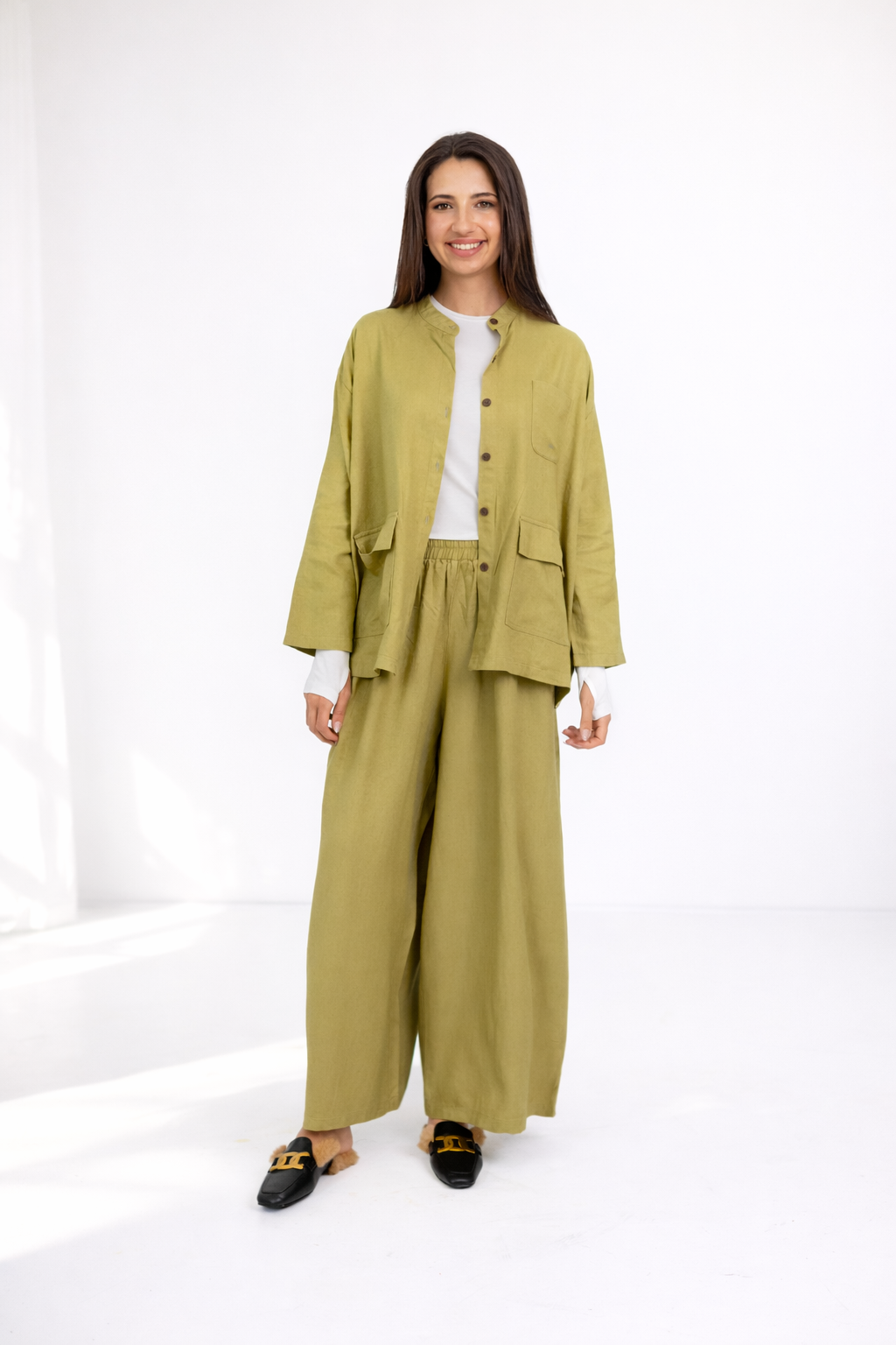 Cotton Rami Matching Zen Style Set, Chartreuse
