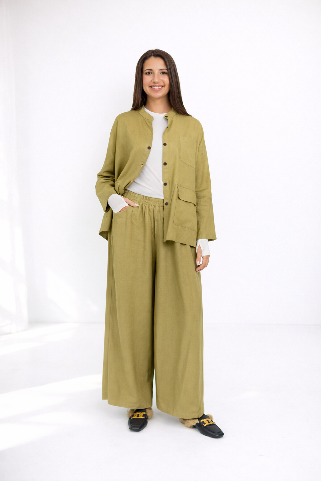 Cotton Rami Matching Zen Style Set, Chartreuse