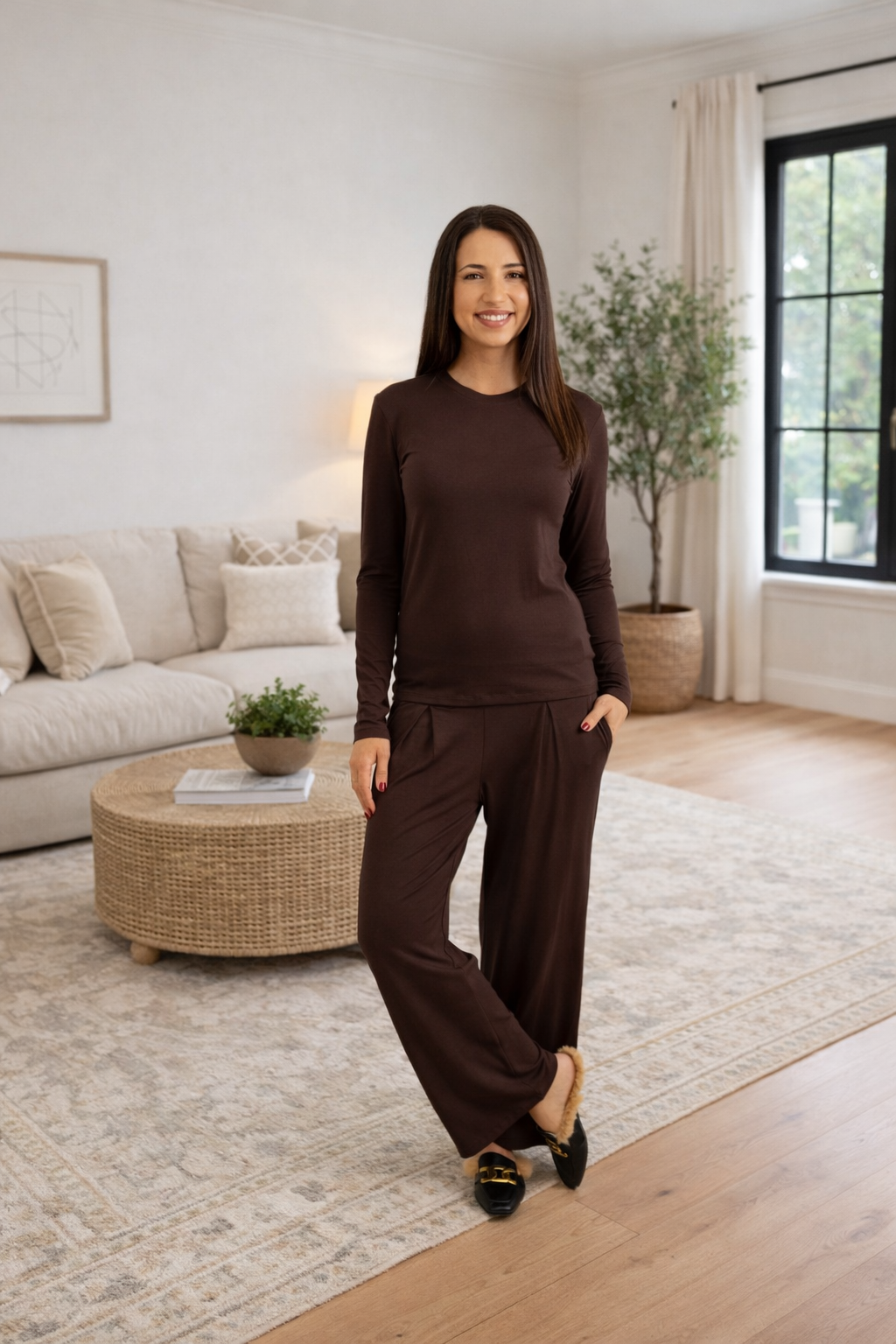Alana - Classic Wide Leg pant, Chocolate