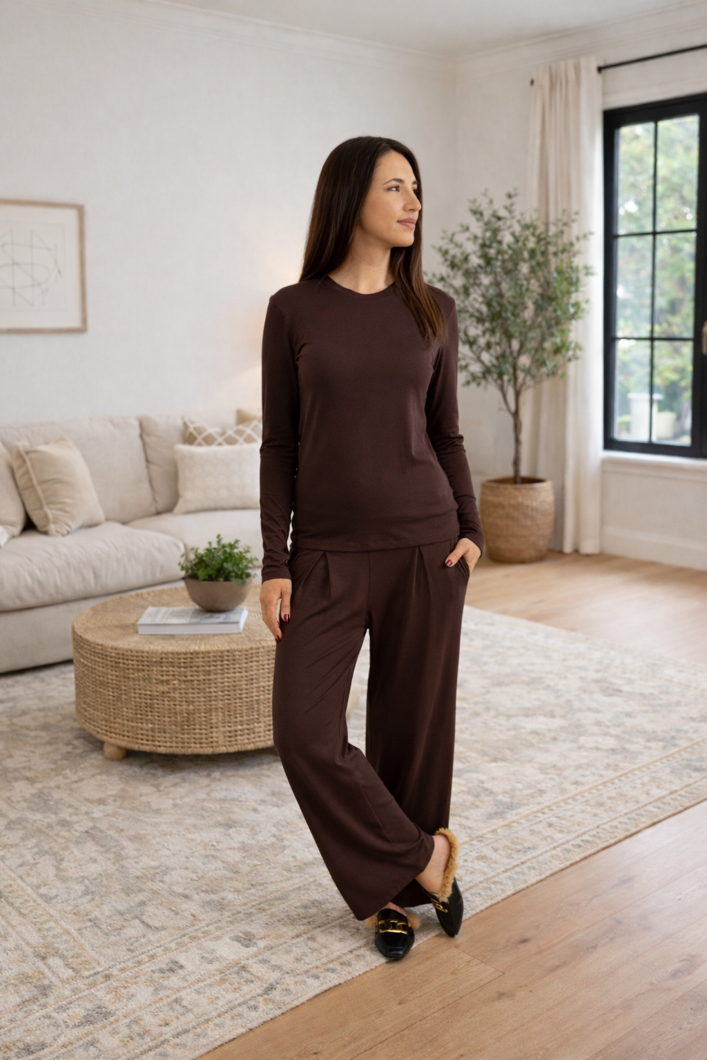 Alana - Classic Wide Leg pant, Chocolate