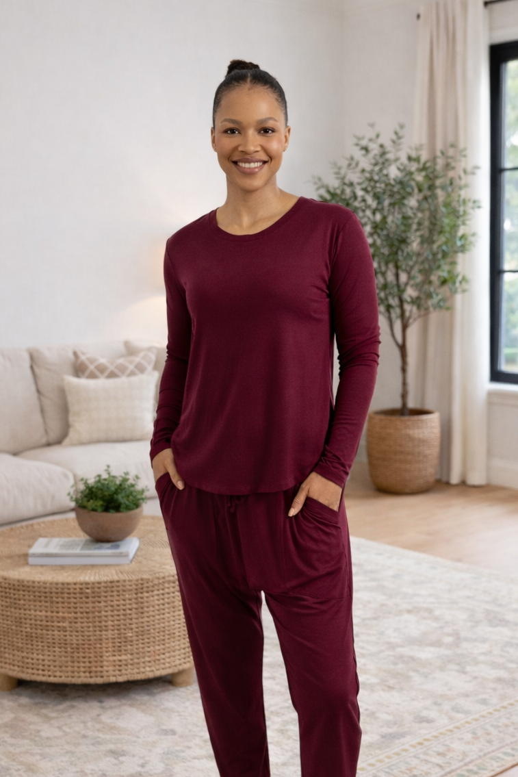 Astro - Classic Curved Hem Tee, Bordeaux