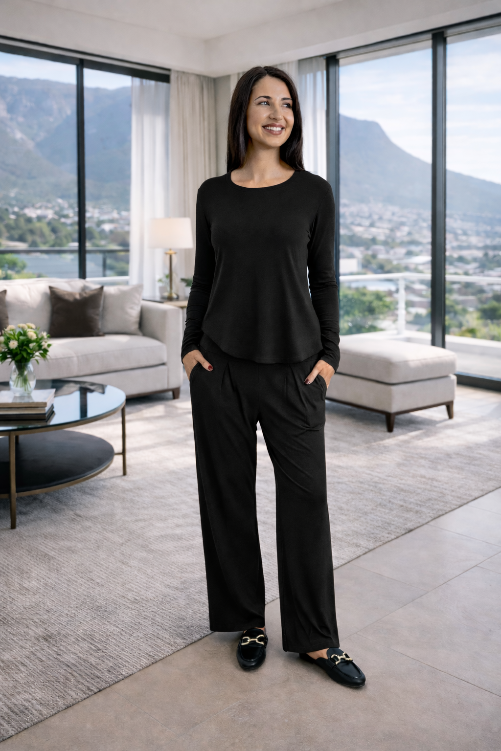 Alana - Super Soft Cut & Sew Wide Leg Pant, Black