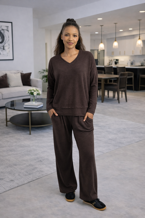 Adella - Super Soft Cut & Sew V Neck, Chocolate