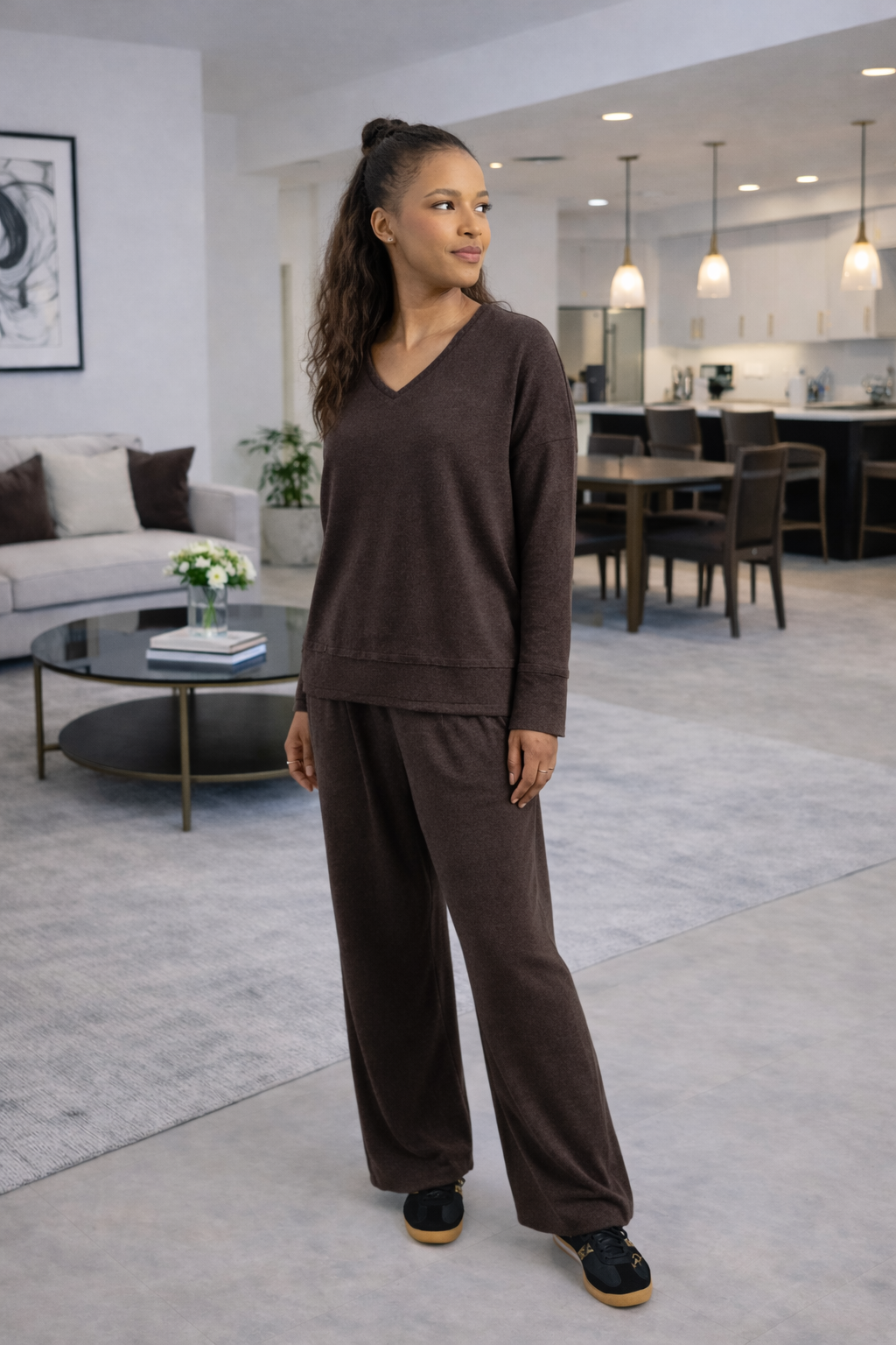 Alana - Super Soft Cut & Sew Wide Leg Pant, Chocolate