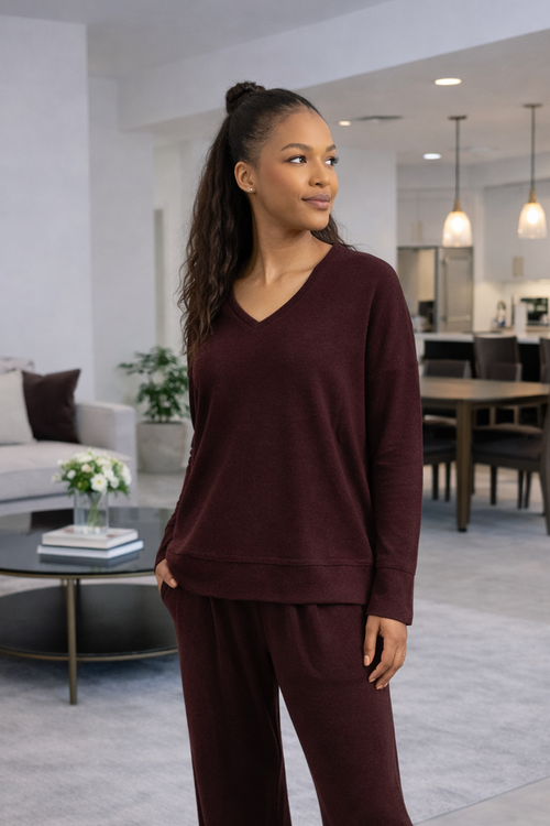 Adella - Super Soft Cut & Sew V Neck, Bordeaux