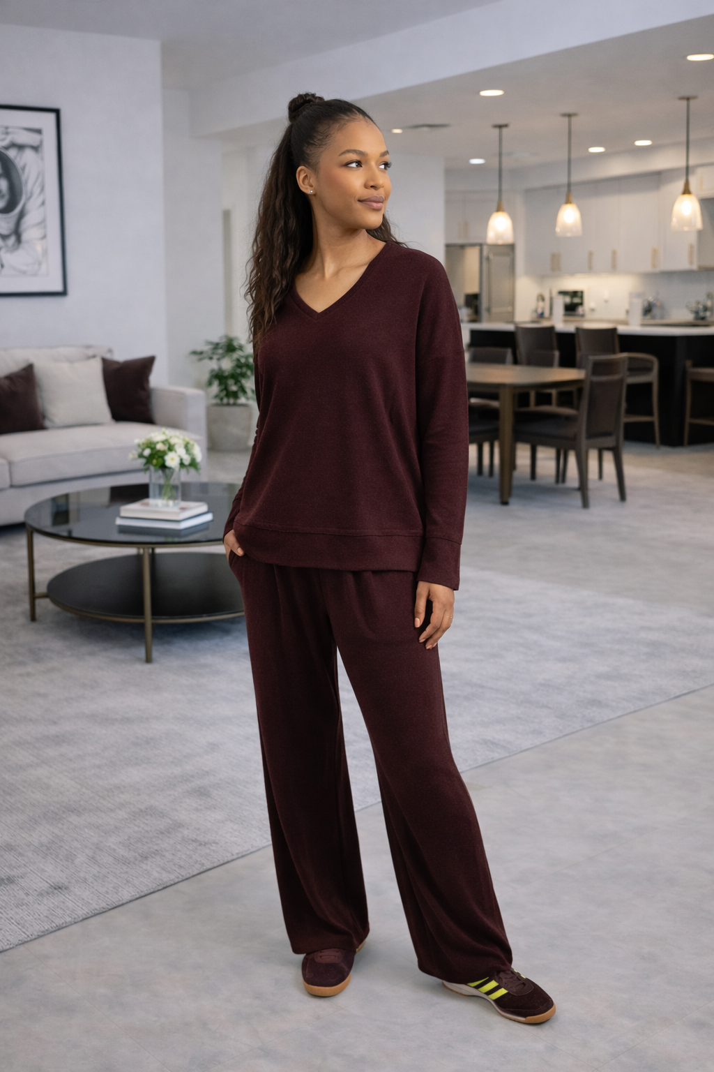 Alana - Super Soft Cut & Sew Wide Leg Pant, Bordeaux