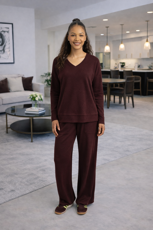 Adella - Super Soft Cut & Sew V Neck, Bordeaux