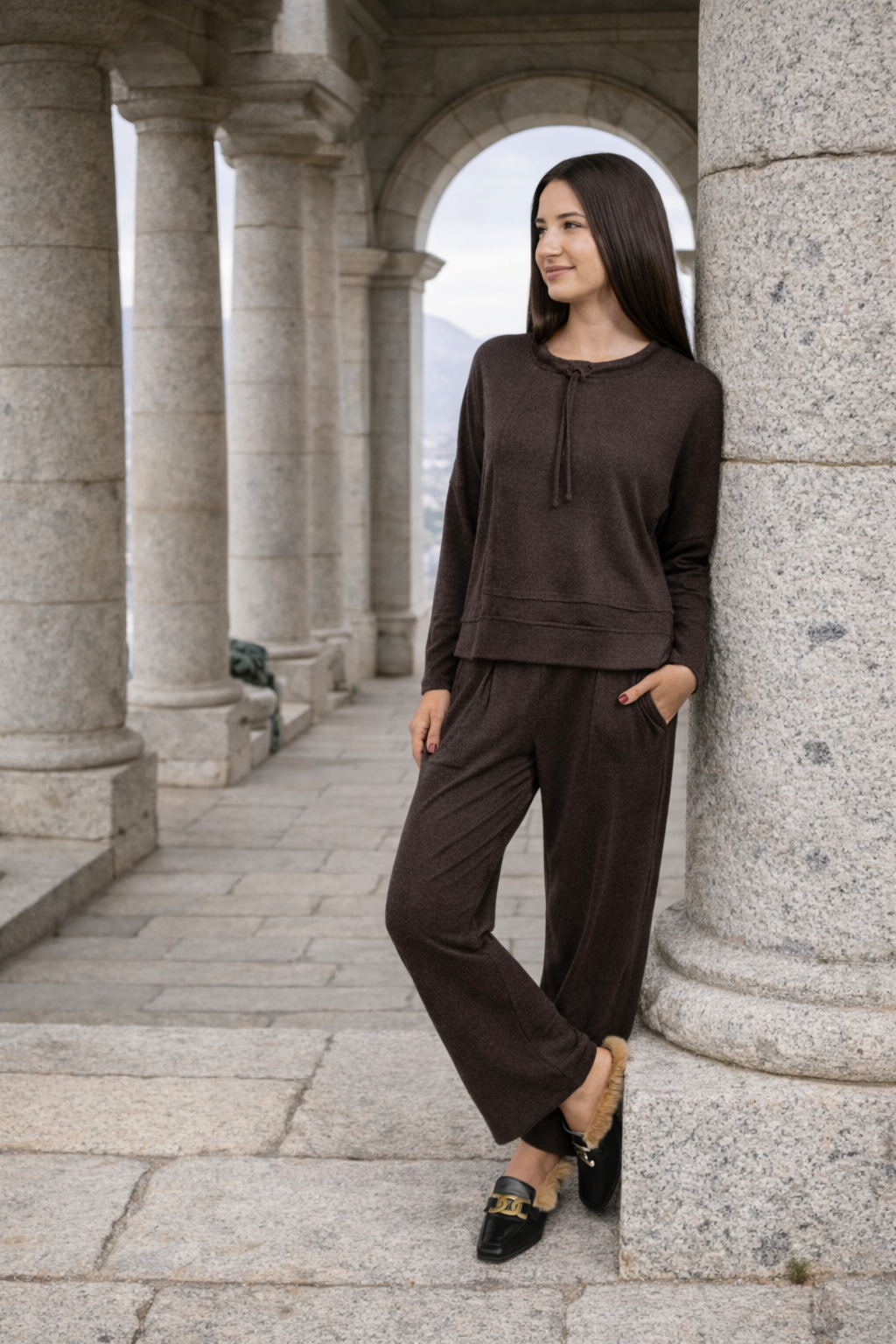 Alana - Super Soft Cut & Sew Wide Leg Pant, Chocolate