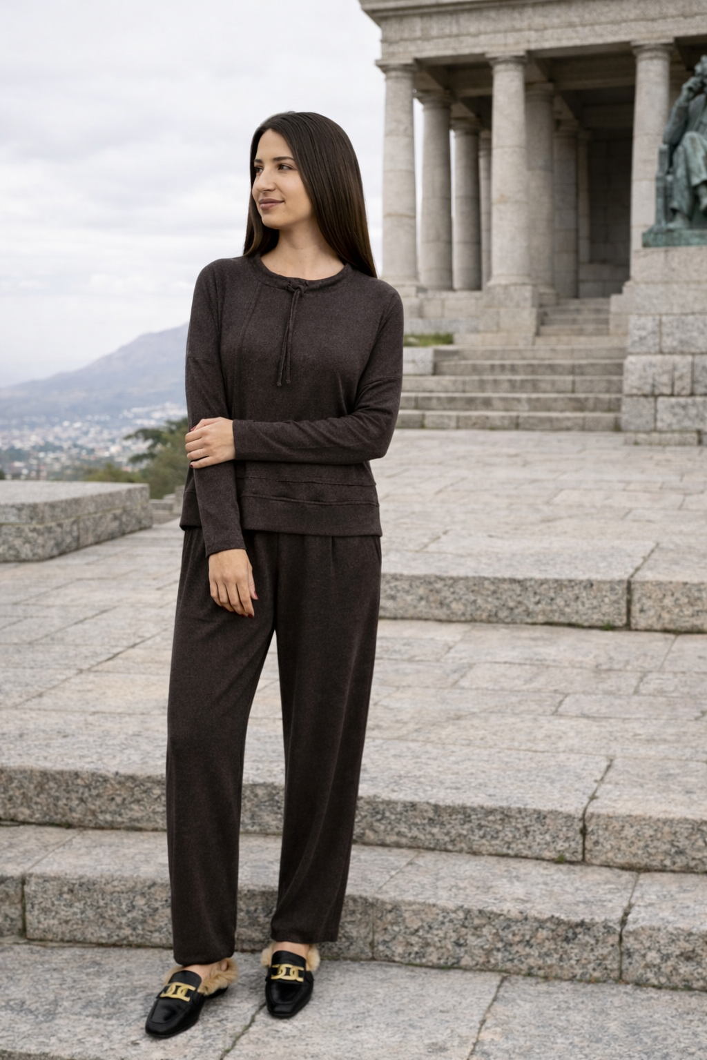 Alana - Super Soft Cut & Sew Wide Leg Pant, Chocolate