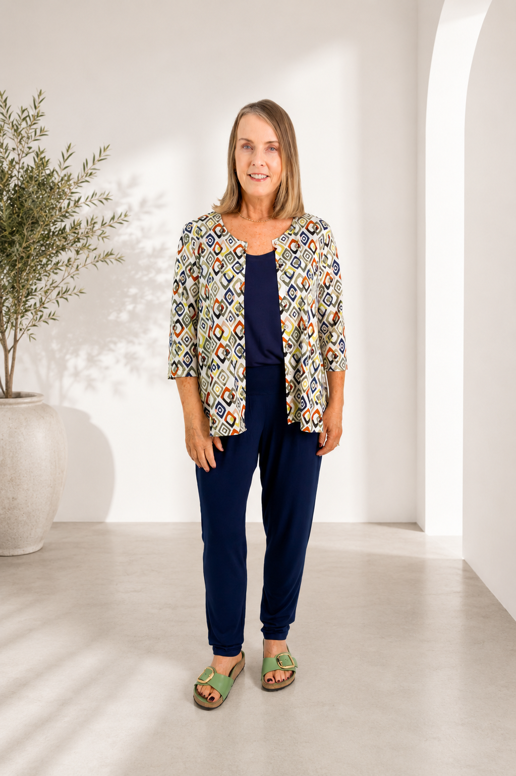 Maria- 3/4 Sleeve Button Cardigan, Painted Diamonds