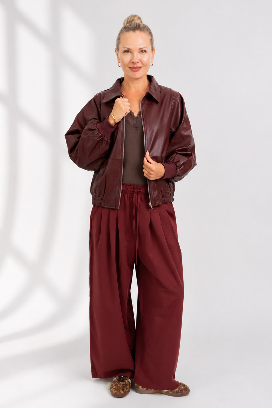 Simi - Pleated Styled Pant with Drawstring, Port