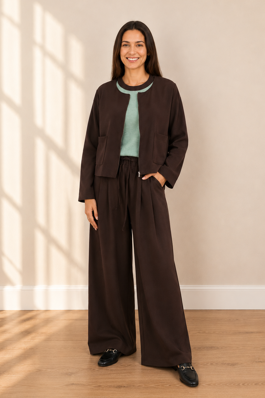 Burbank - Lined Zipper Jacket with Pockets, Chocolate