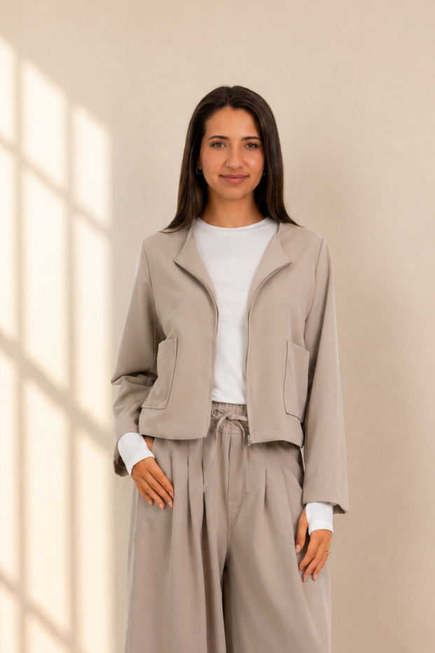 Burbank - Lined Zipper Jacket with Pockets, Stone