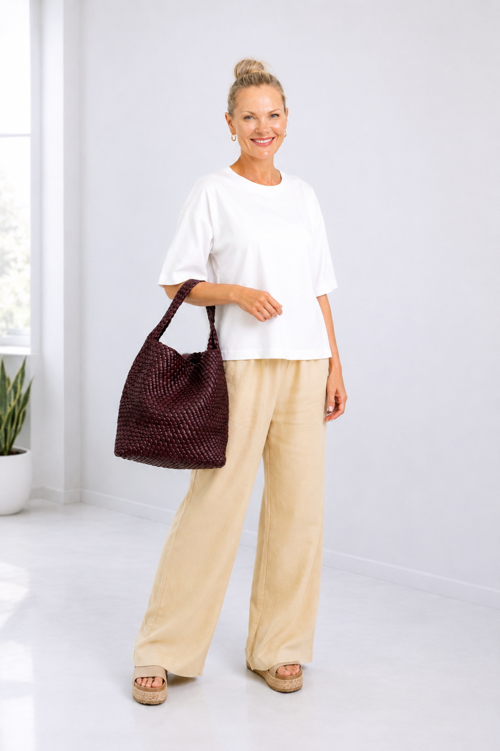 Jourdan - Plaited Vegan Bag with Matching Purse, Chocolate