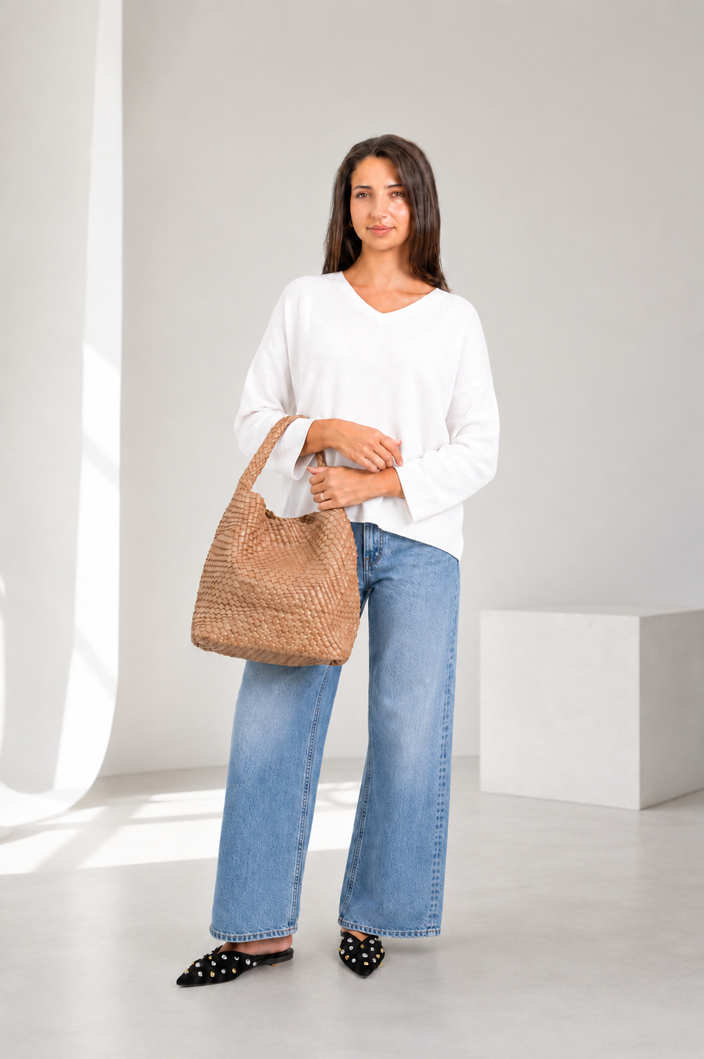 Jourdan - Plaited Vegan Bag with Matching Purse, Tan