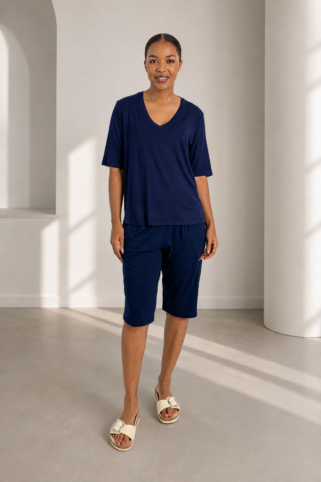 Jenna- V Neck Classic Tee, Navy