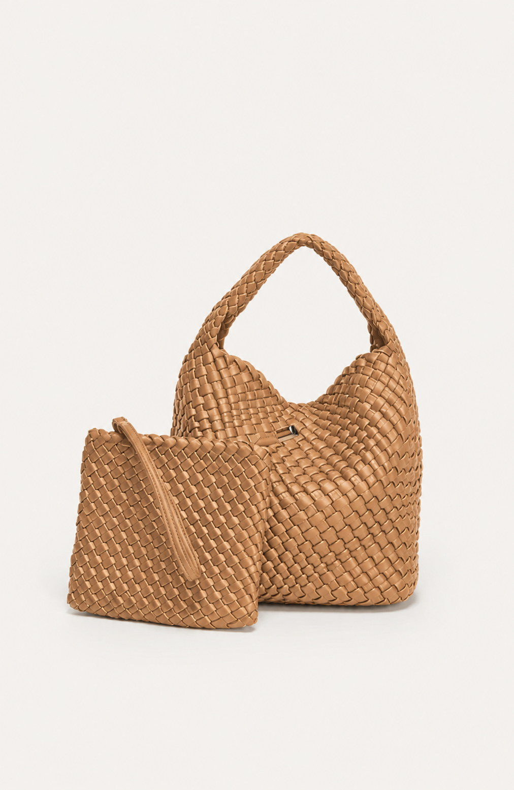 Mia - Plaited Vegan Bag with Matching Purse, Chocolate