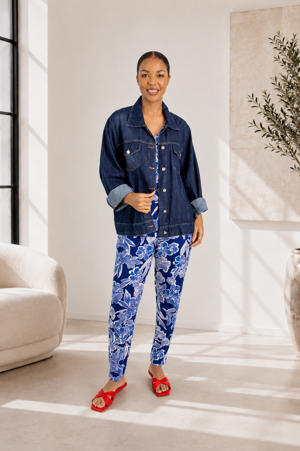 Roxanne - Classic Pant, Blue Ink Blooms