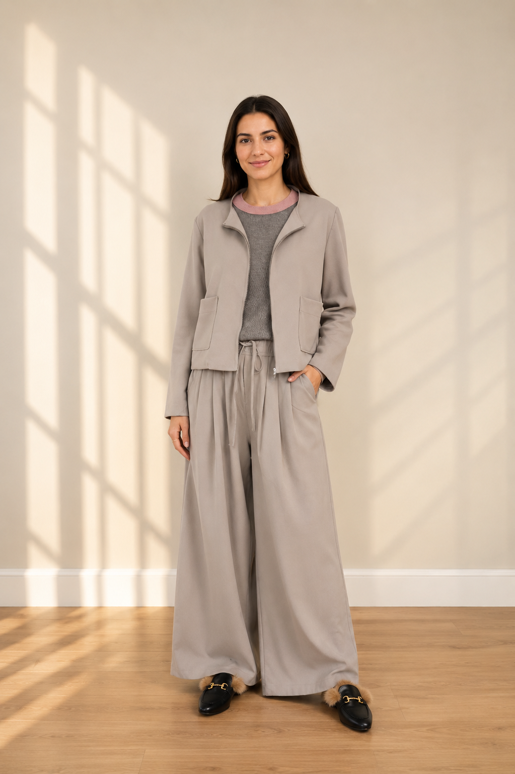 Burbank - Lined Zipper Jacket with Pockets, Stone