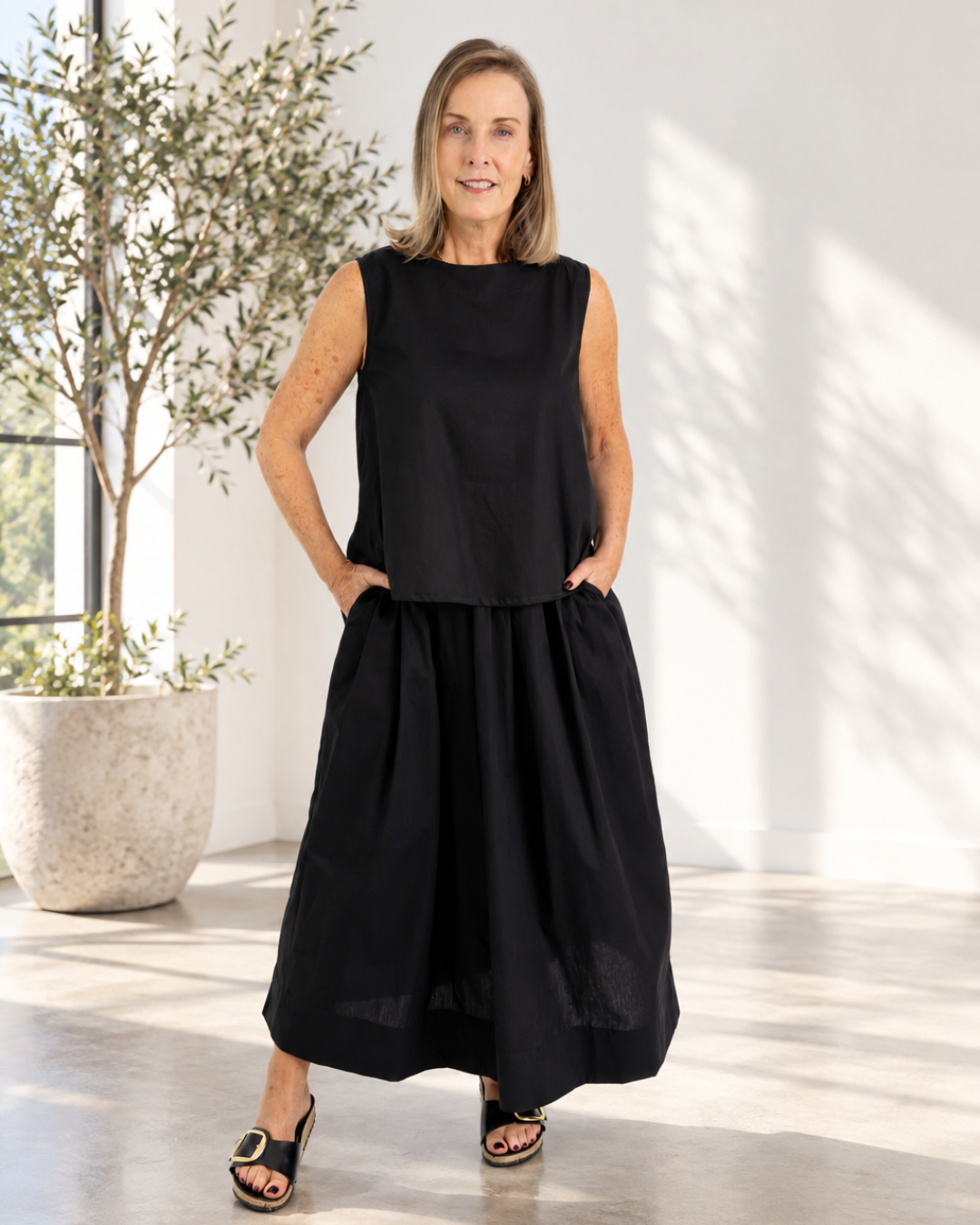 Lupita- Styled Skirt with Broad Hem & Pocket, Black and White