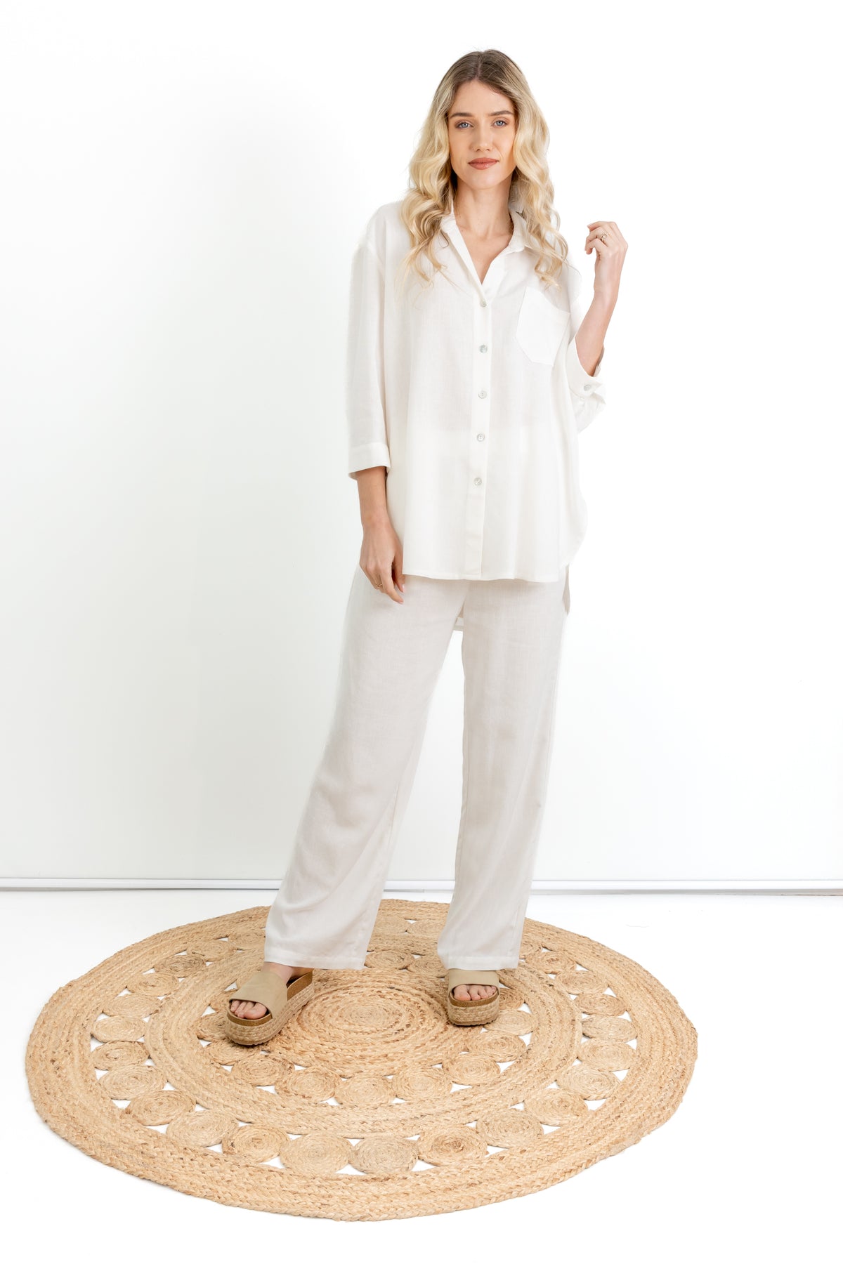 Finley- Relaxed Fit 3/4 Sleeve Shirt, Milk