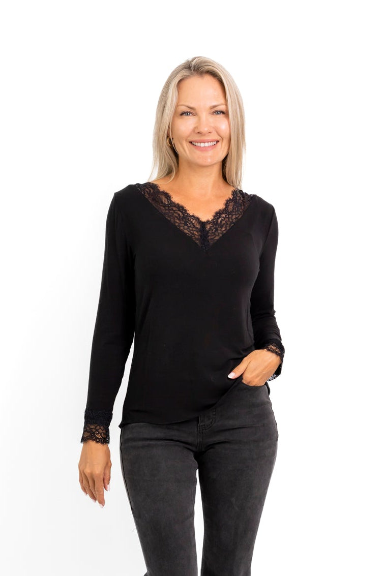 Fresno - Lace Edge Soft Touch Tee, Black