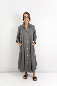 Giselle - Flax Linen Button Dress with Pockets