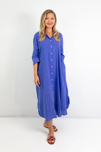 Giselle - Flax Linen Button Dress, Azure