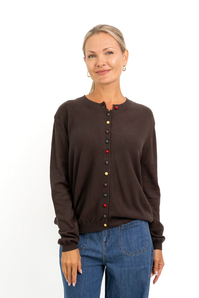 Glendale - Multicolour Button Cardi, Chocolate