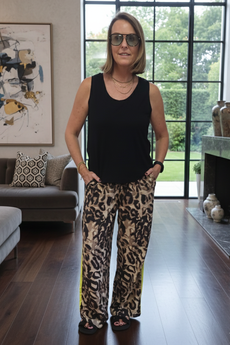 Nikita - Animal Print Styled Pant with Lime Inset