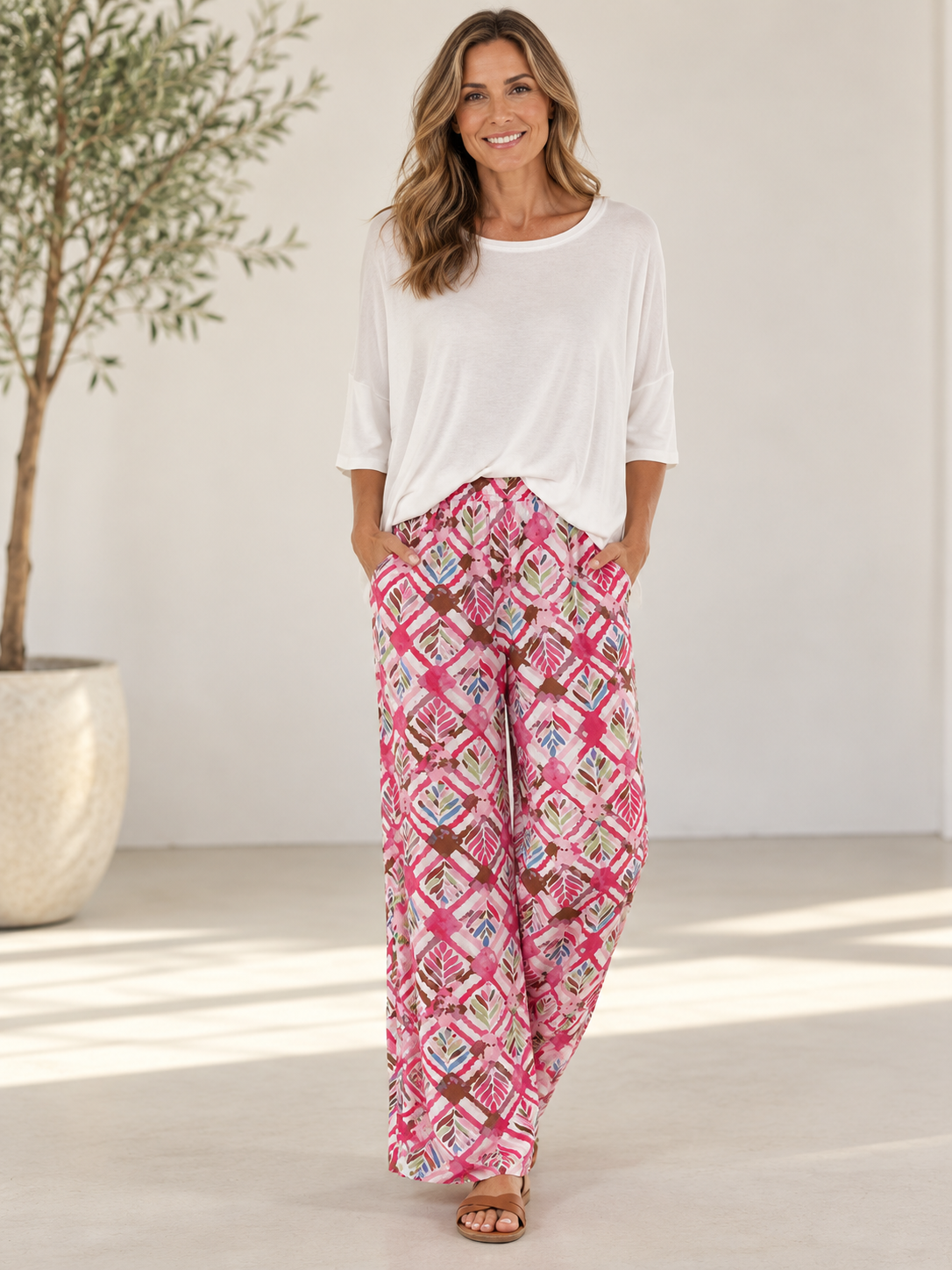 Hailey- Soft Wide Leg Pants, Pink Cosmos
