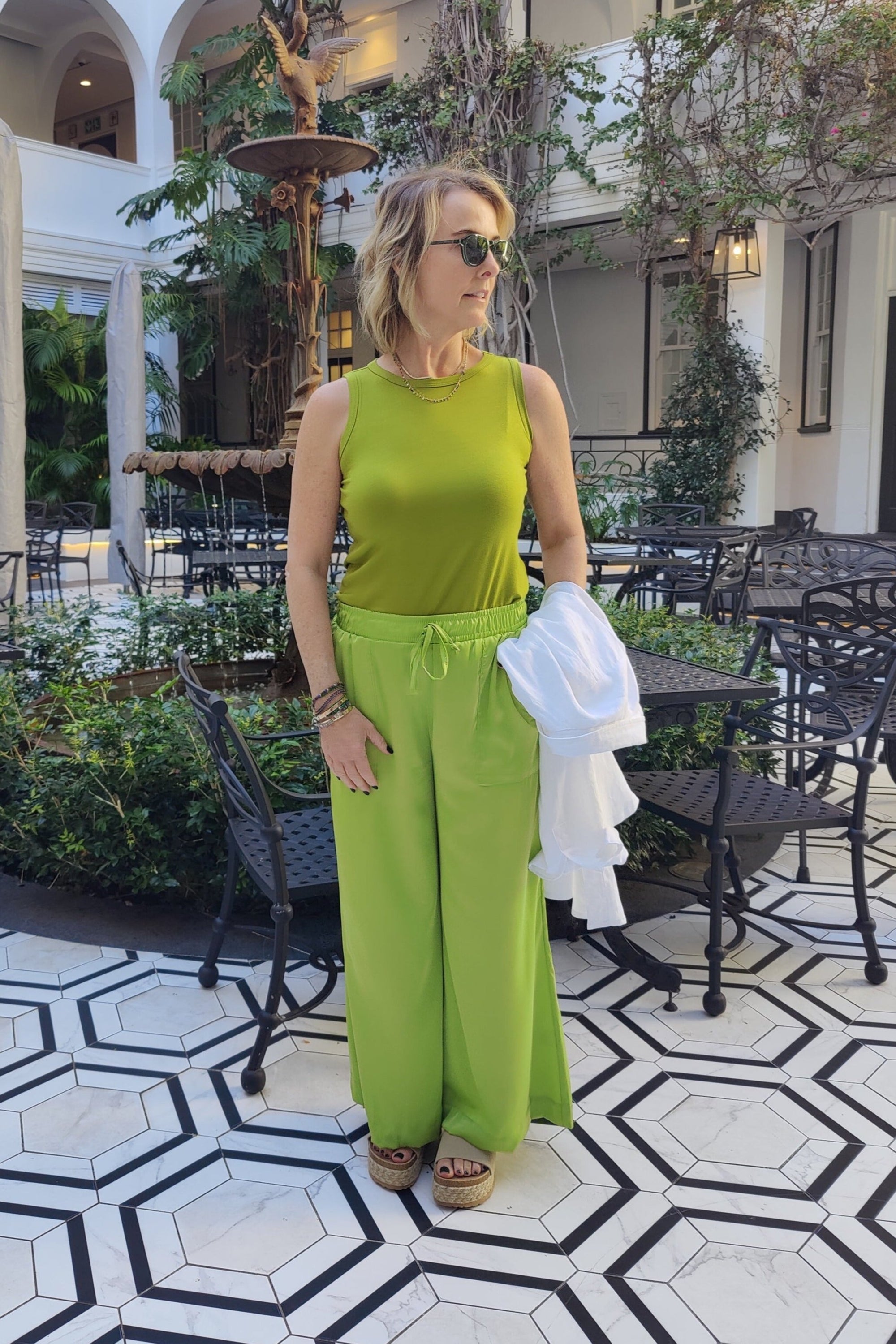 Alexa - High Neck Fitted Cami, Chartreuse