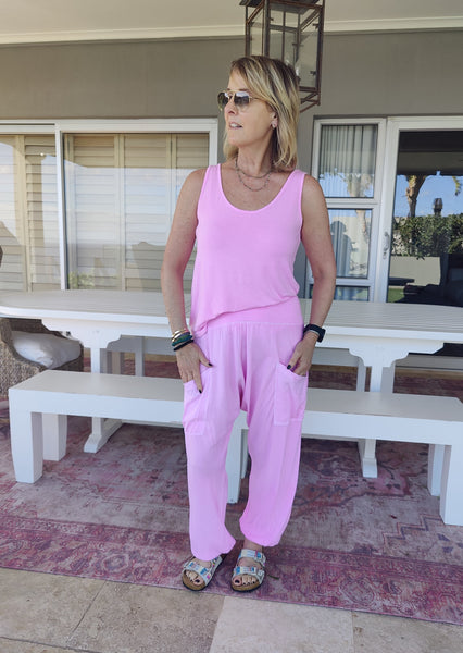 Romi - Harem Styled Pants, Hot Pink Pigment Dye