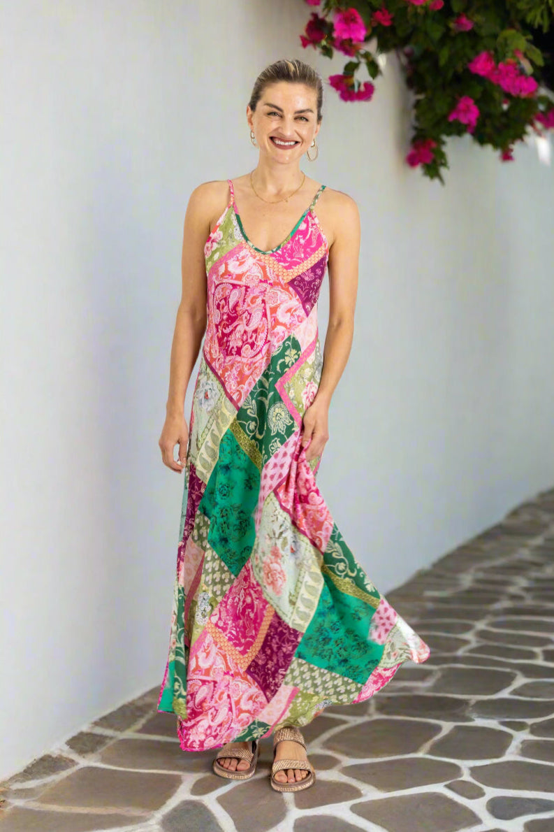 Mykonos - Bias cut Dress Dress, Block Blooms