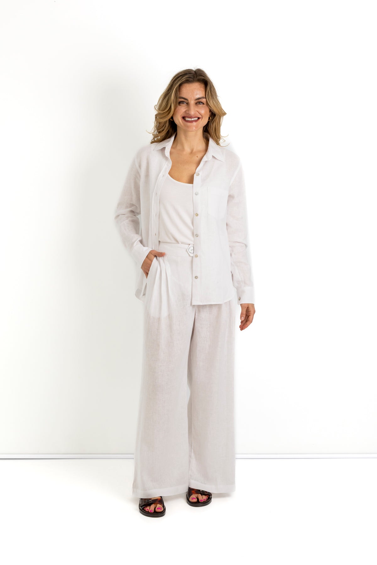 Vera - Flax Linen Wide Leg Pant, Milk