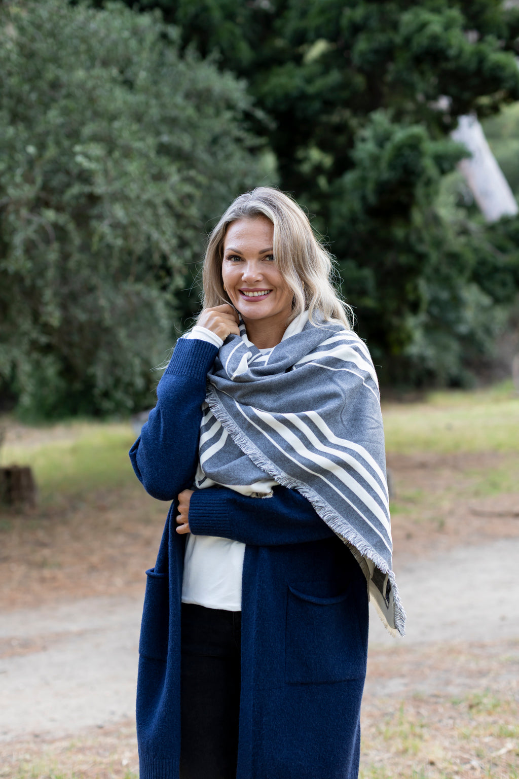 Large Square Scarf - Grey Geometric Design