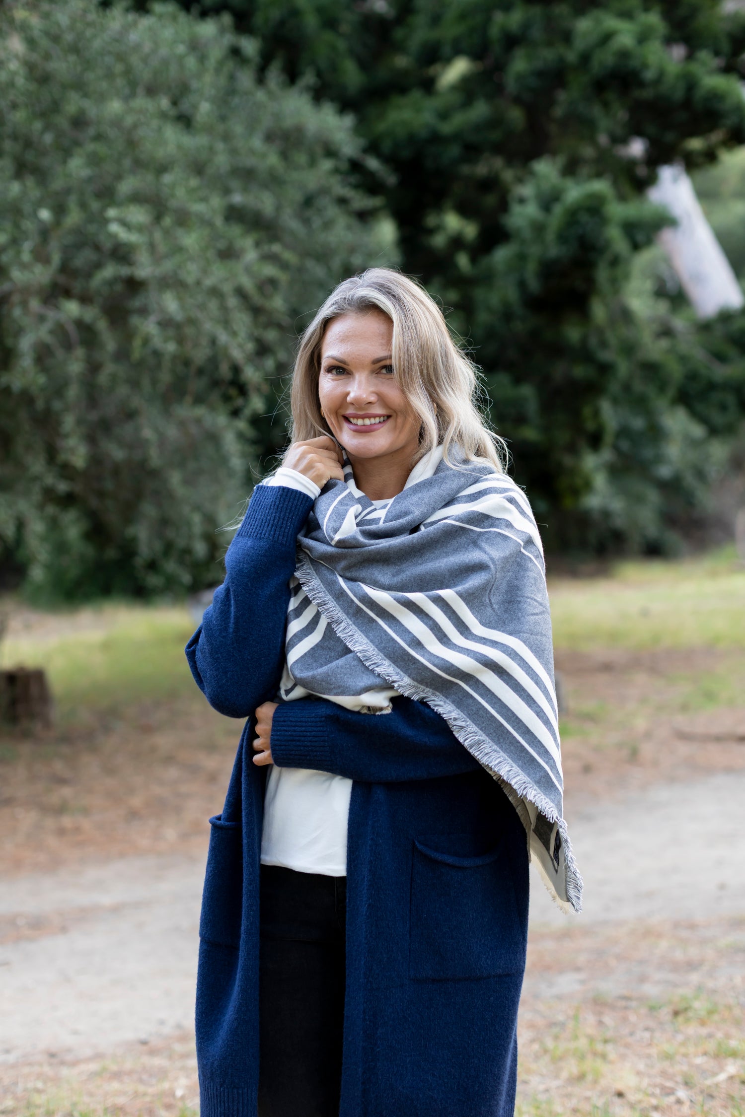 Large Square Scarf - Grey Geometric Design