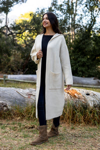 Cadiz - Long Hoody Cardi with Pockets, Cream
