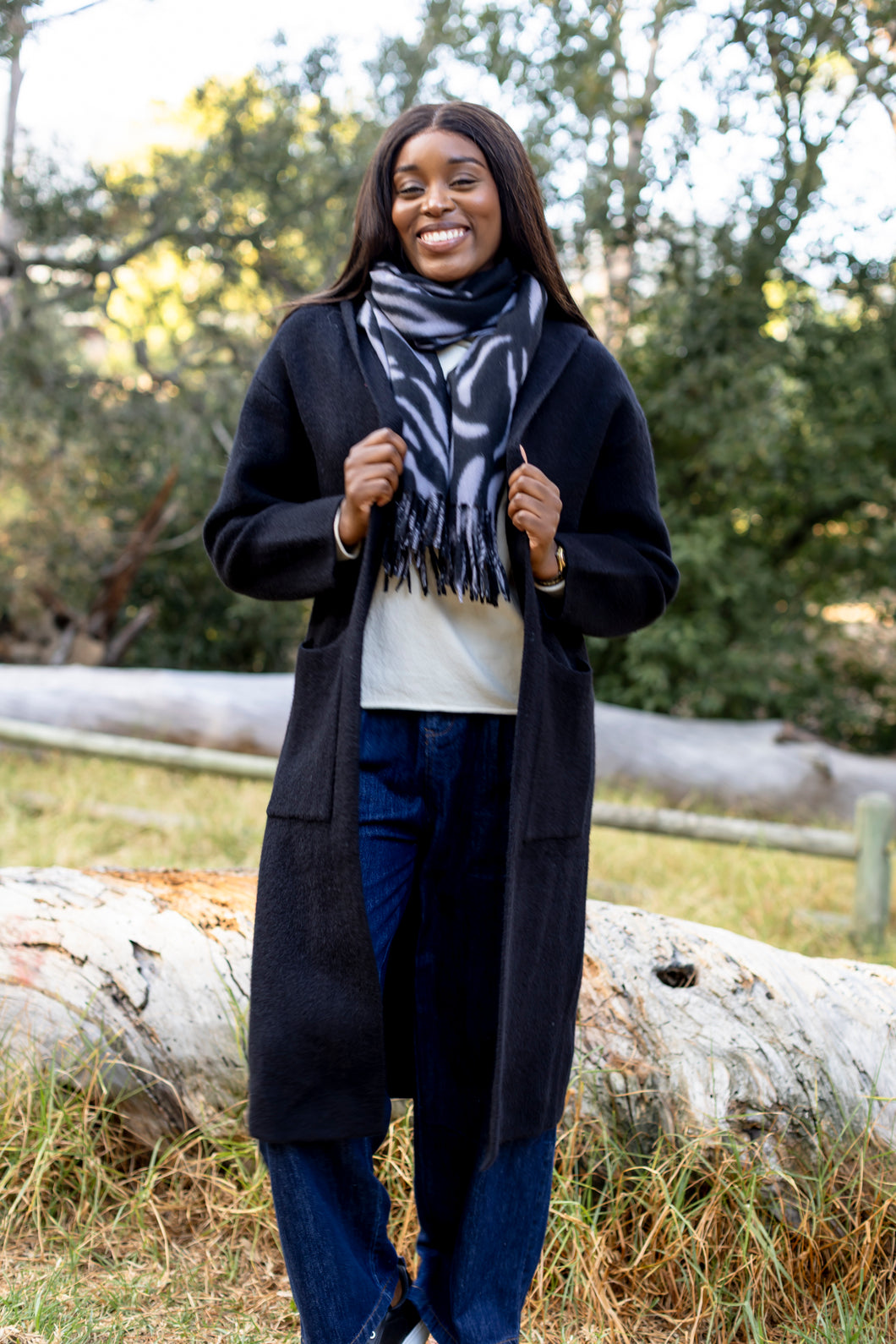 Cadiz - Long Hoody Cardi with Pockets, Black