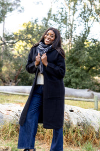 Cadiz - Long Hoody Cardi with Pockets, Black
