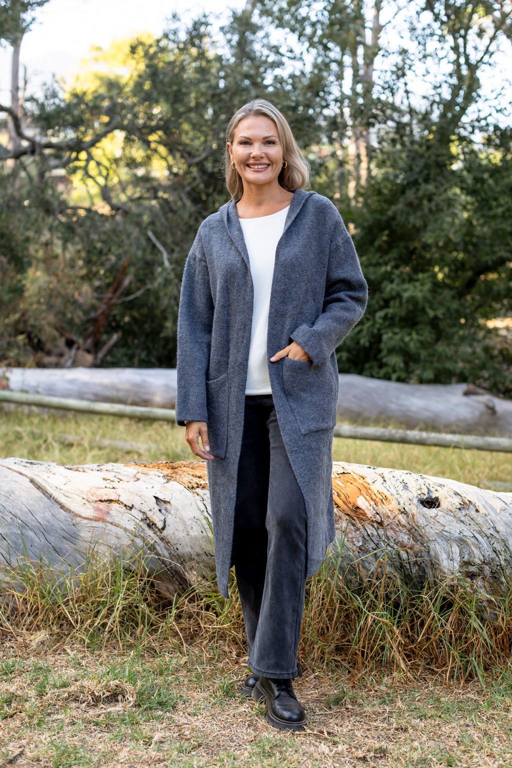Cadiz - Long Hoody Cardi with Pockets, Grey