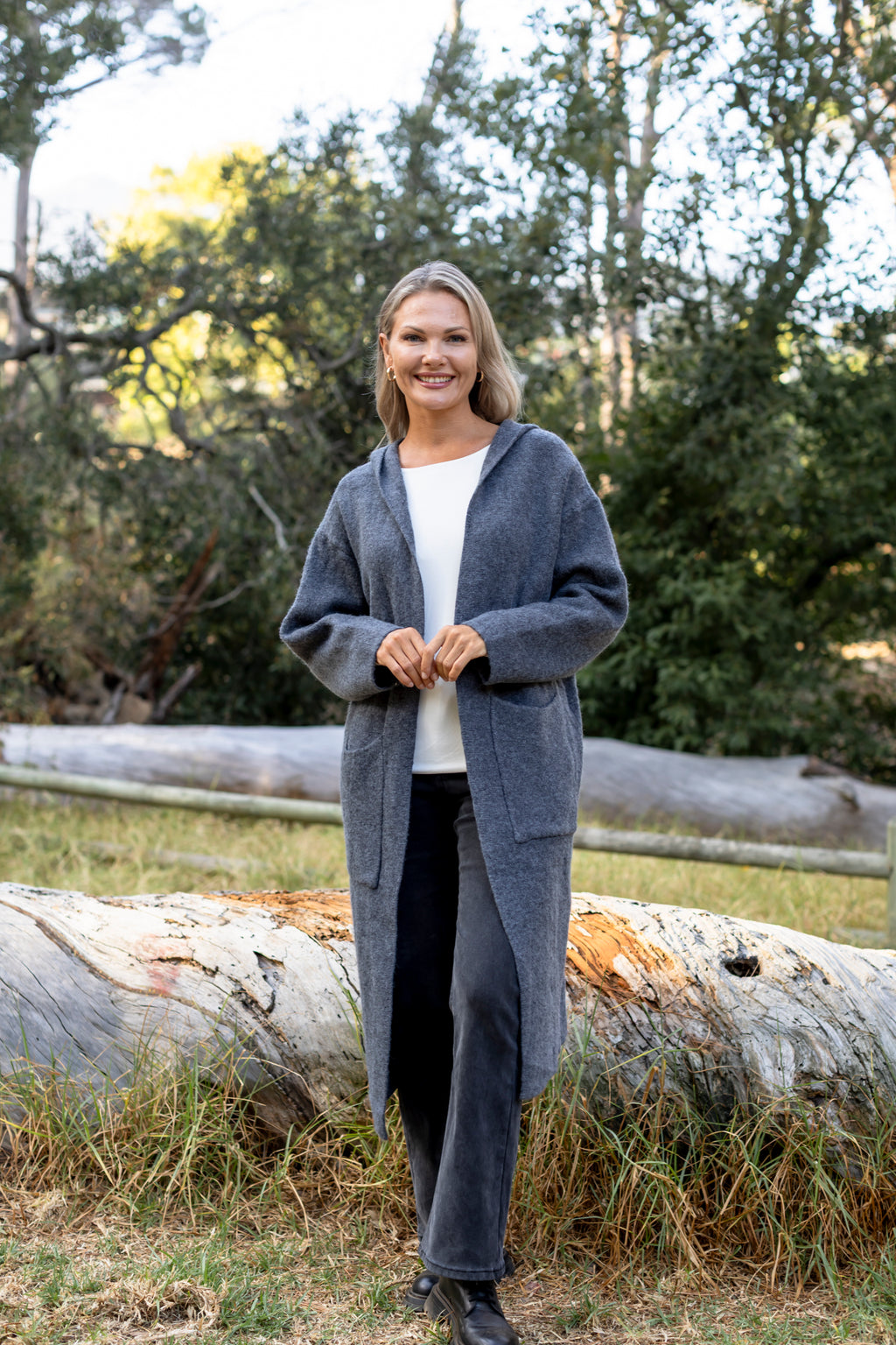 Cadiz - Long Hoody Cardi with Pockets, Grey