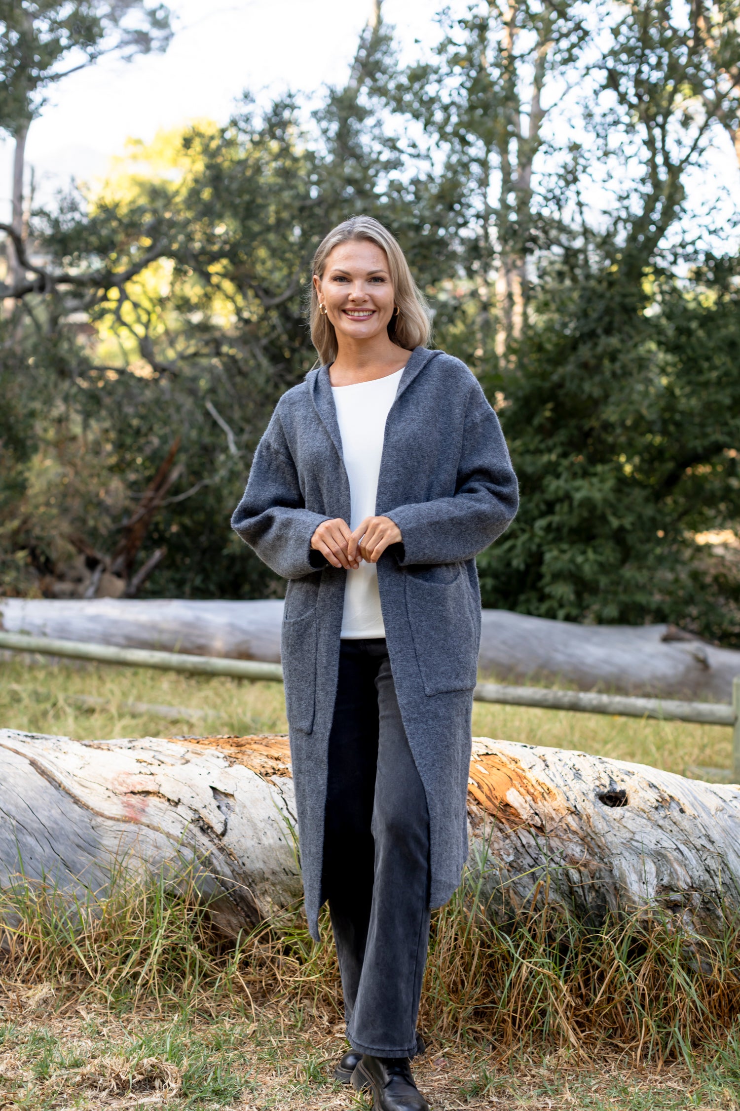 Cadiz - Long Hoody Cardi with Pockets, Grey