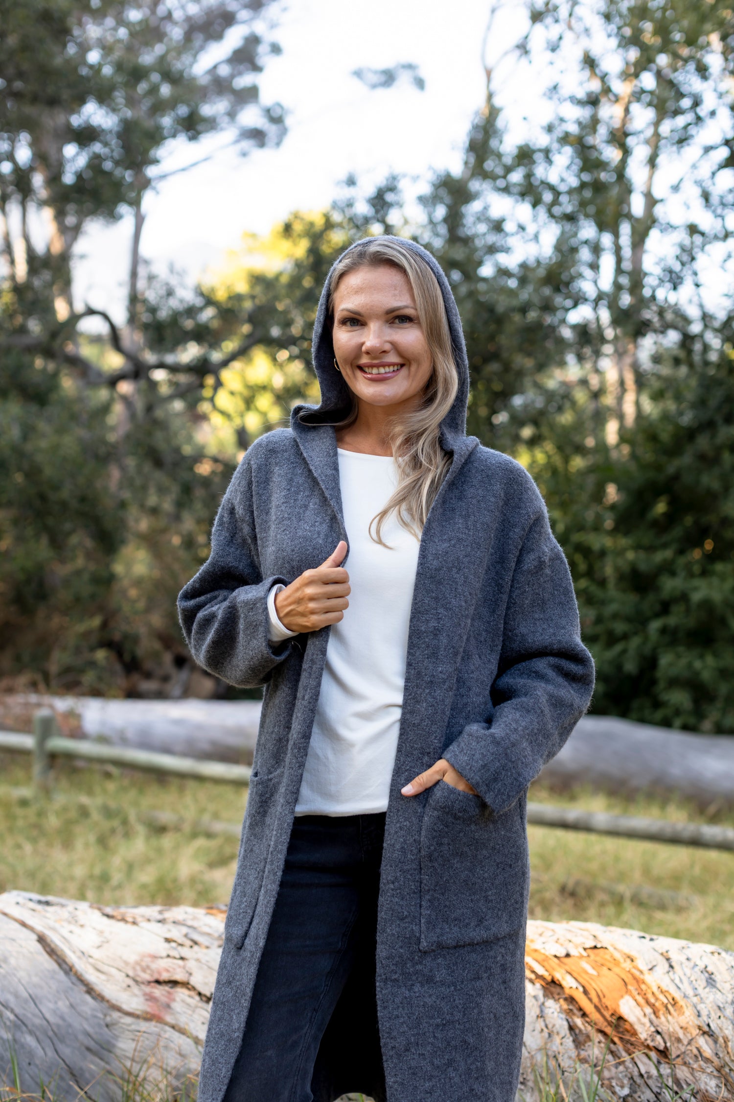 Cadiz - Long Hoody Cardi with Pockets, Grey