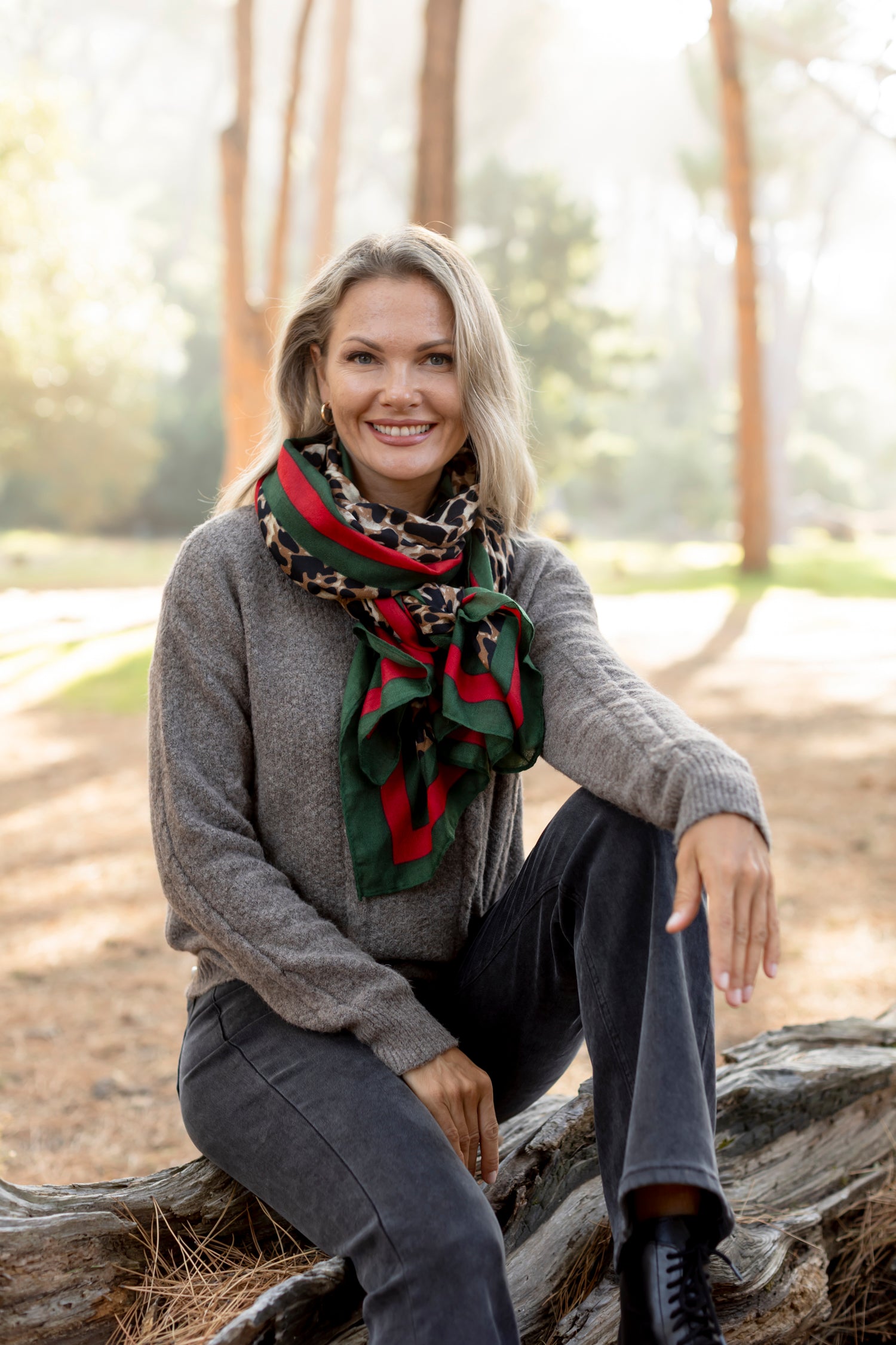 Animal Print Scarf with Red & Green Boarder