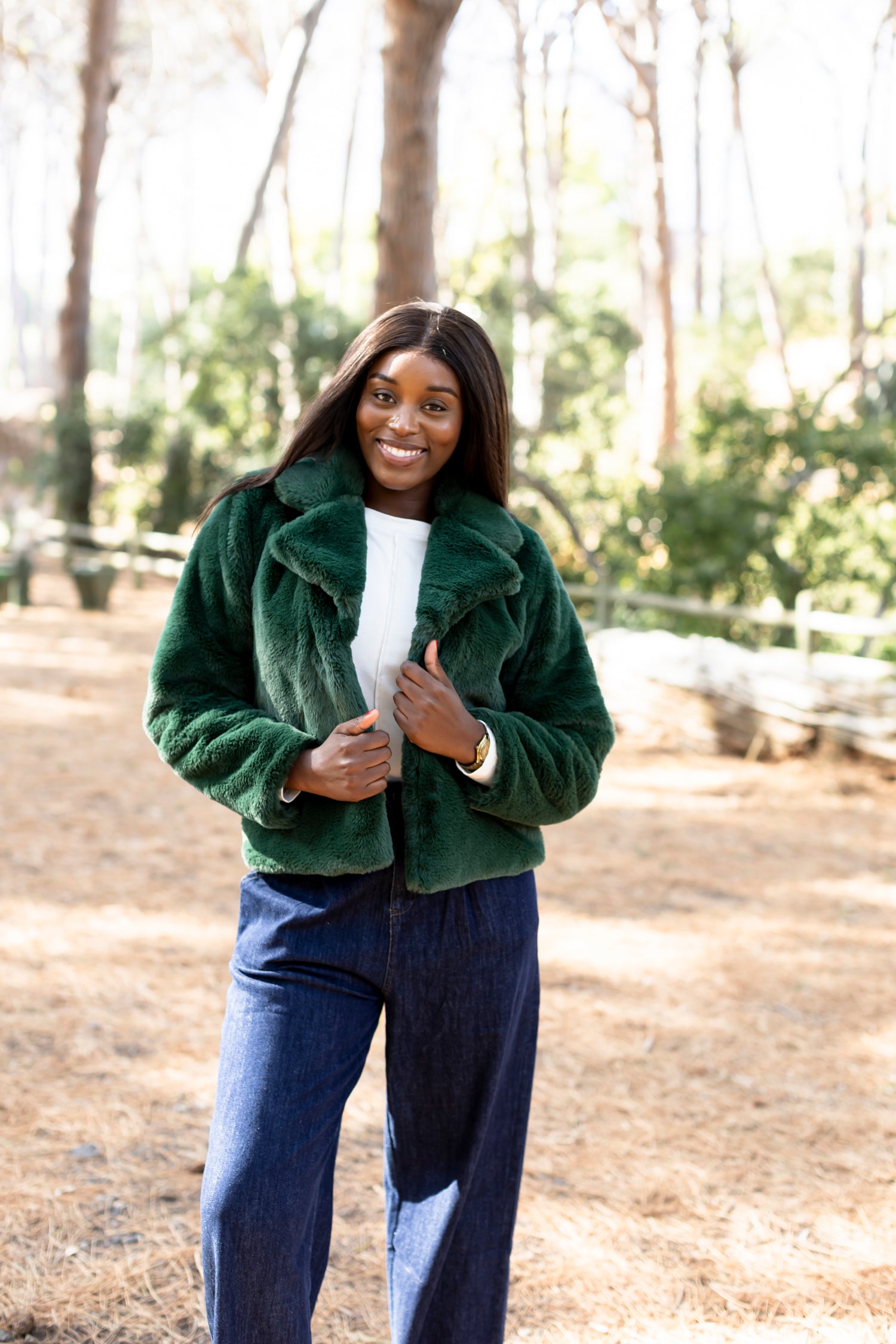 Prato - Short Faux Fur Lined Jacket, Bottle Green