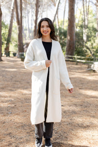 Cartagena - Relaxed Fit Long Cardi with Pockets, Milk