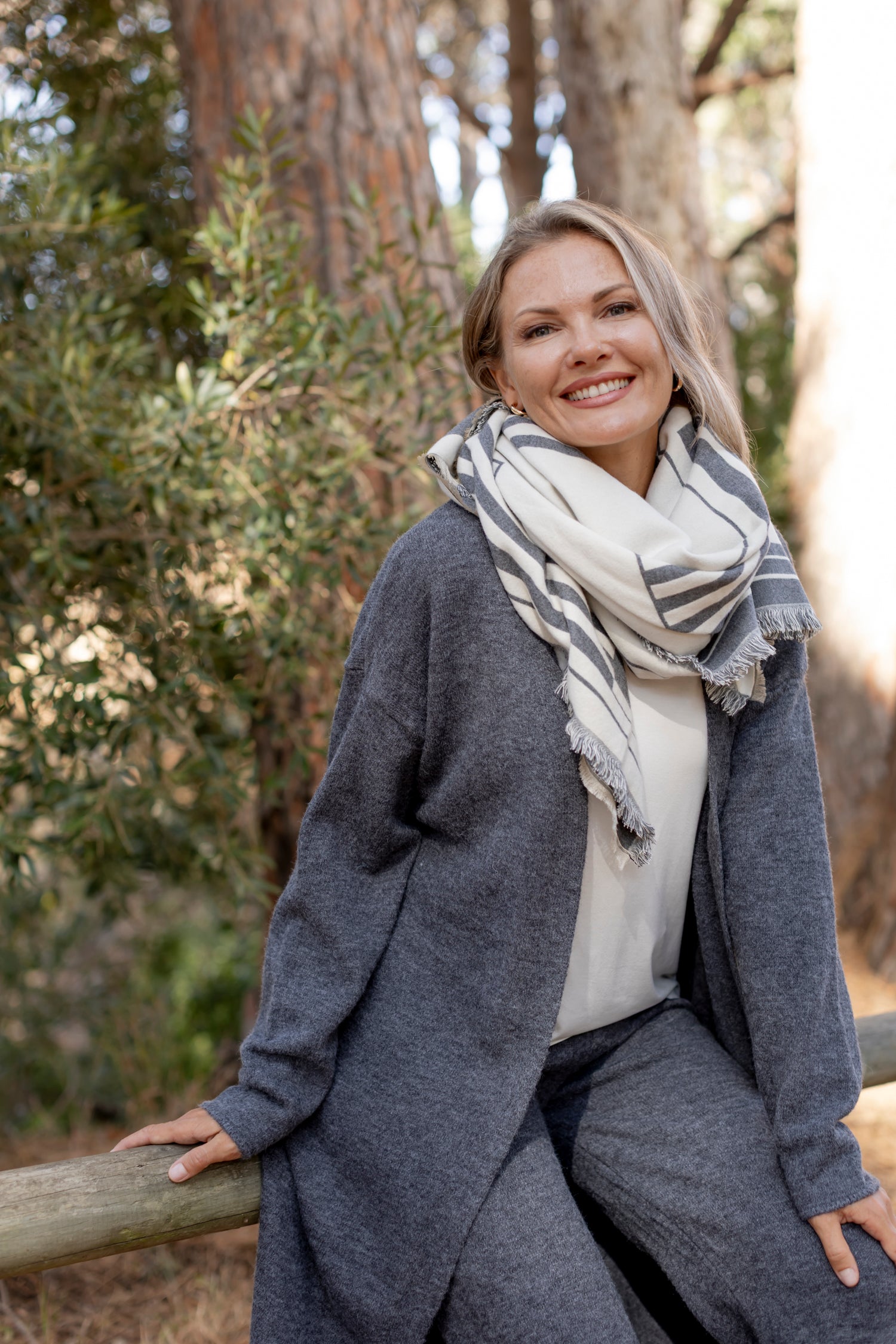 Large Square Scarf - Grey Geometric Design
