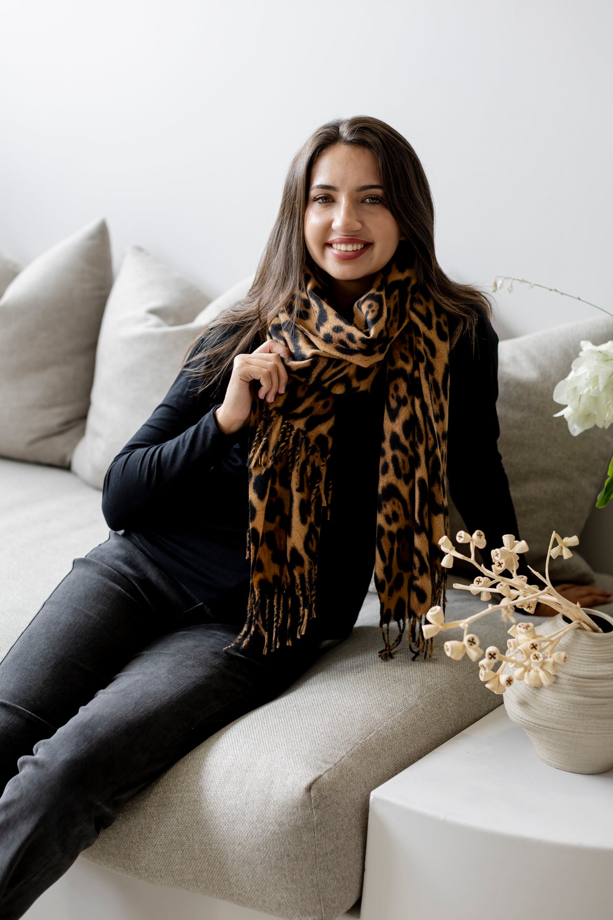 Warm Handle Animal Print Scarf